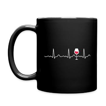 Rotwein - Herzschlag, Puls, Herzlinie, EKG - Tasse einfarbig - Schwarz - Links