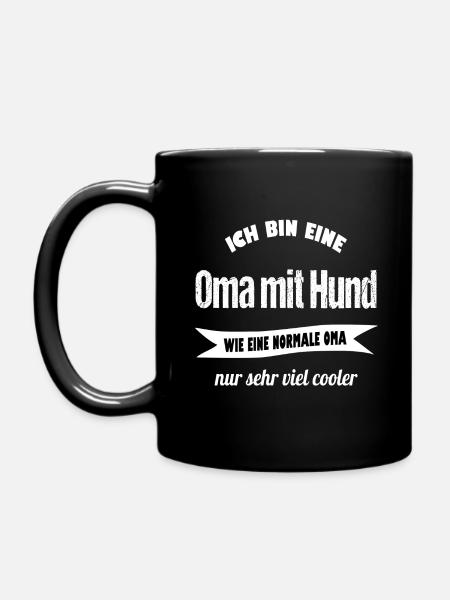 Oma mit Hund - Tasse einfarbig - Schwarz