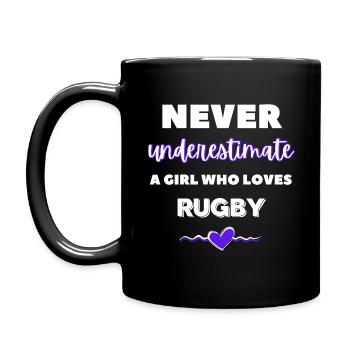 Ne sous-estimez jamais une fille qui aime le rugby - Mug uni - noir - Gauche