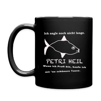 Angelanfänger Tasse. Petri Heil! - Tasse einfarbig - Schwarz - Links