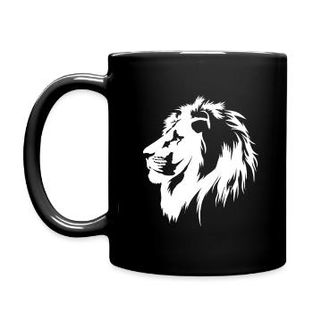 Löwenportrait (weiß) - Tasse einfarbig - Schwarz - Links