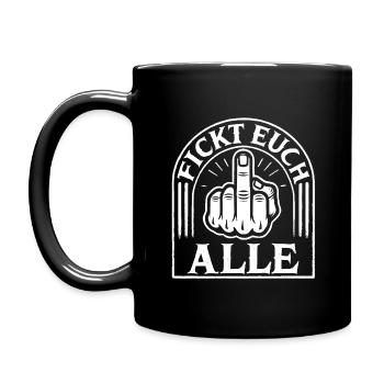 "Rebellisches Statement - Mittelfinger - Tasse einfarbig - Schwarz - Links