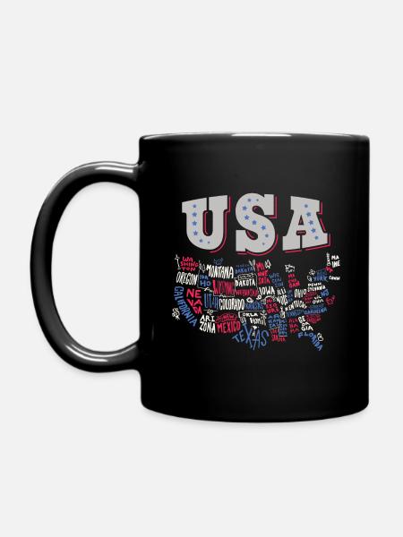 Carte des États-Unis avec l’état des États-Unis - Mug uni - noir
