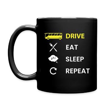 Bus - Drive bus, Eat, Sleep, Repeat, yellow - Full Colour Mug - black - Left