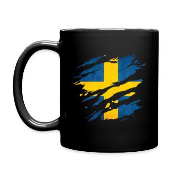Suède - Drapeau national, rayures, fissures - Mug uni - noir - Gauche