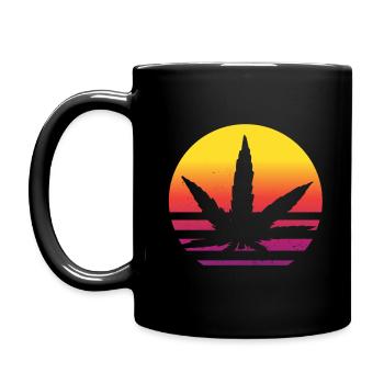 Cannabis Blatt Retro Sonnenuntergang - Tasse einfarbig - Schwarz - Links