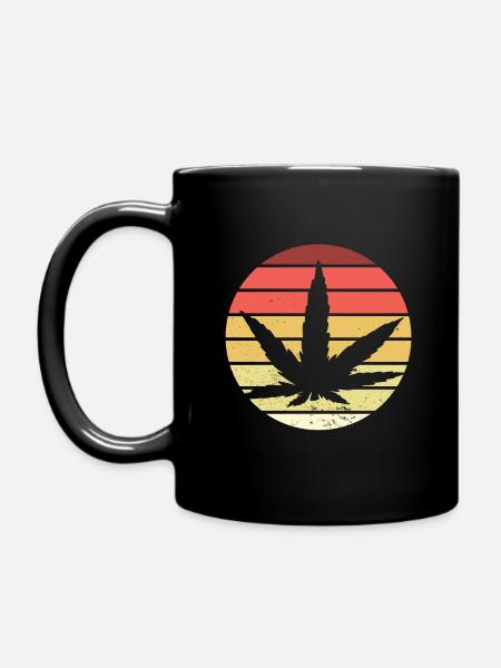 Cannabis Blatt Retro Sonnenuntergang - Tasse einfarbig - Schwarz
