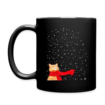Schneekatze getigert - Tasse einfarbig - Schwarz - Links