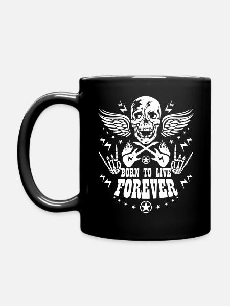 45 Tête de mort Skull Born to live forever guitares - Mug uni - noir
