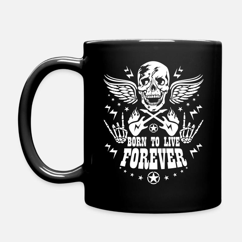 45 Skull Born to live forever guitars - Full Colour Mug - black