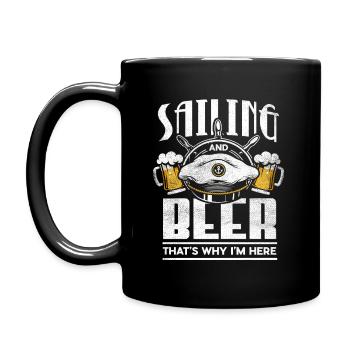SAILING AND BEER FUNNY SAILOR SAILBOAT GIFT - Full Colour Mug - black - Left