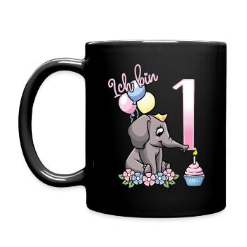 1. Geburtstag 1 Jahr Mädchen Elefant - Tasse einfarbig - Schwarz - Links