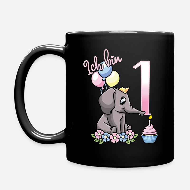 1. Geburtstag 1 Jahr Mädchen Elefant - Tasse einfarbig - Schwarz