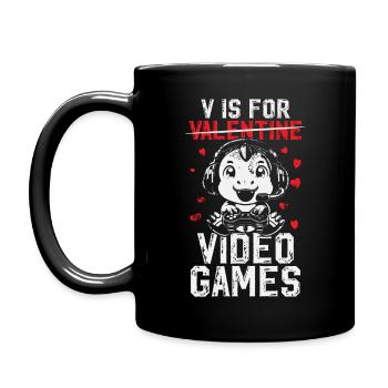 V is for Video Games Valentine's Day Dino Gaming - Tasse einfarbig - Schwarz - Links