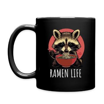 Waschbär süß mit Ramen Life Kawaii Japan - Tasse einfarbig - Schwarz - Links