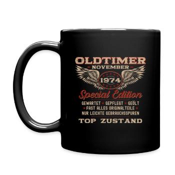 50. Geburtstag Oldtimer November 1974 Jahrgang 50 - Tasse einfarbig - Schwarz - Links