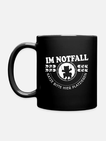Katzen Tshirt Notfall - Tasse einfarbig - Schwarz