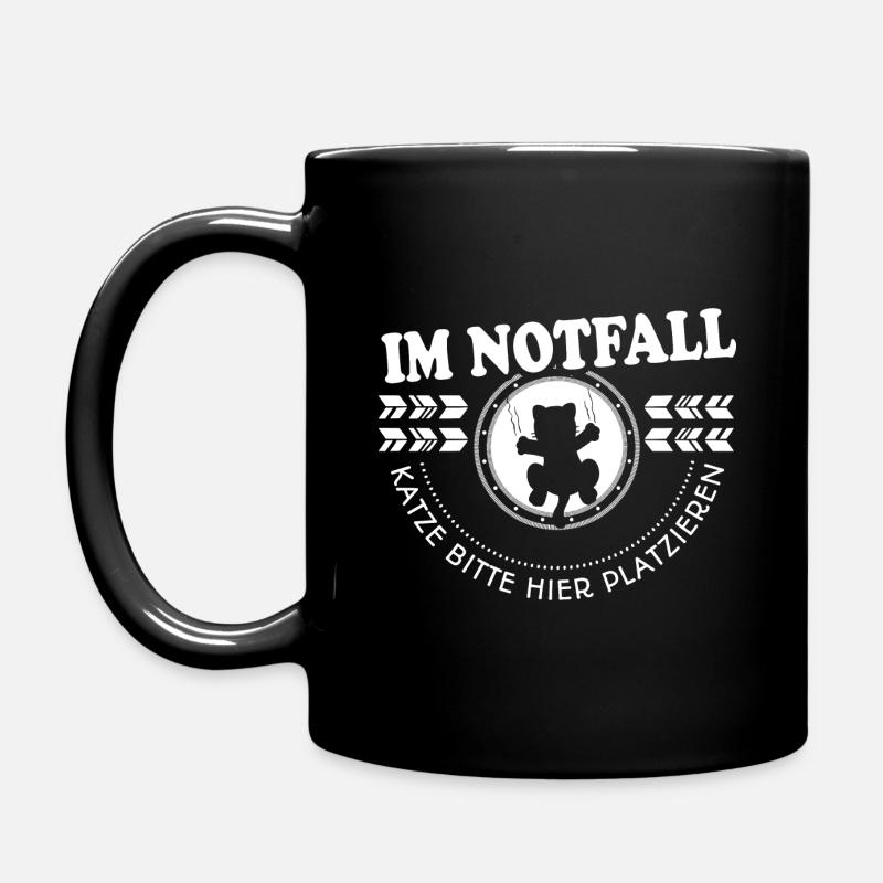 Katzen Tshirt Notfall - Tasse einfarbig - Schwarz