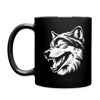 Laughing 🐺 wolf - Full Colour Mug - black - Left