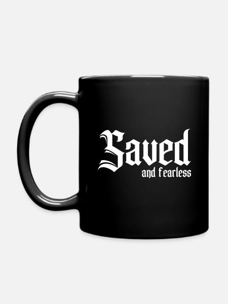 Saved and fearless – Christian - Full Colour Mug - black