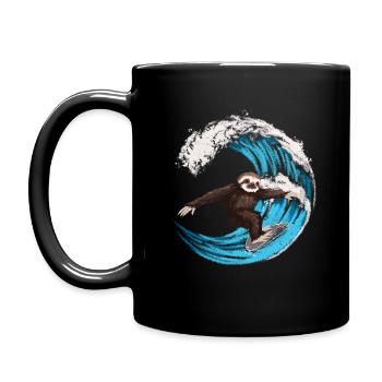 Surfing Sloth - Funny & Cute Hawaiian Surfer Gift - Full Colour Mug - black - Left