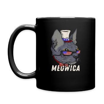 Meowica Merica Sphynx - Patriotic American Cat Pun - Full Colour Mug - black - Left