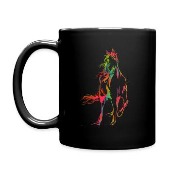 Psychedelisches Regenbogen-Pferd - niedliches Aquarell pferdeartig - Tasse einfarbig - Schwarz - Links
