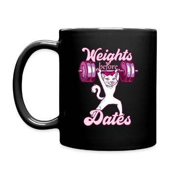 Weights Before Dates - Funny Fitness Cat Girl Gift - Full Colour Mug - black - Left