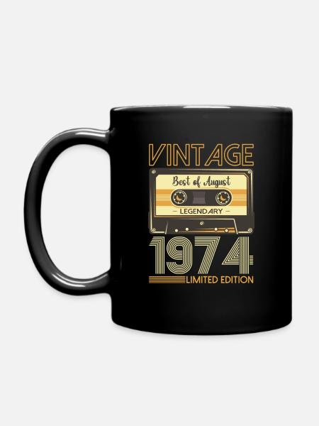 49th Birthday Man August Vintage 1974 Cassette - Mug uni - noir