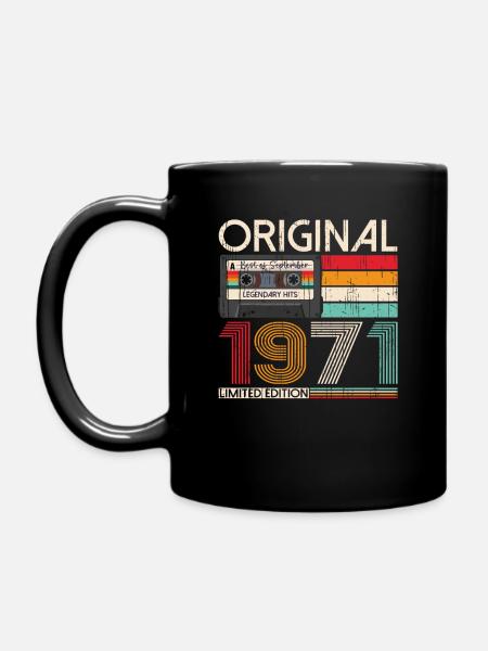 52. Geburtstag September Jahrgang 1971 Kassette - Tasse einfarbig - Schwarz