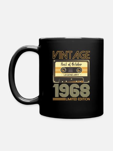 55th Birthday Cassette October Vintage 1968 Tape - Full Colour Mug - black