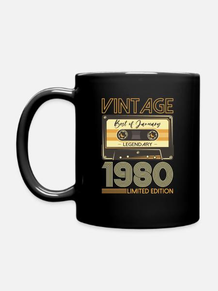 44e anniversaire janvier Vintage des années 1980 cassette - Mug uni - noir