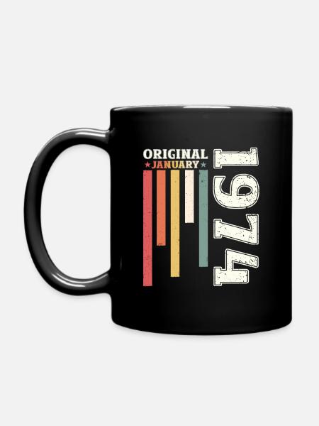 50th Birthday January Vintage 1974 Original - Full Colour Mug - black