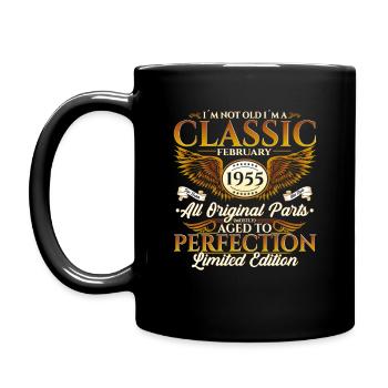 70. Geburtstag Oldtimer Februar Jahrgang 1955 - Tasse einfarbig - Schwarz - Links