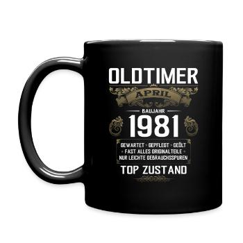 44. Geburtstag Oldtimer April Jahrgang 1981 - Tasse einfarbig - Schwarz - Links