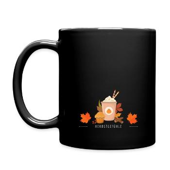 Herbstgefühle - Kaffee, Zimt, Muffin & Blätter - Tasse einfarbig - Schwarz - Links