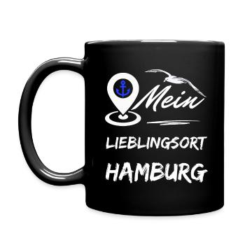 Hamburg mein Lieblingsort-Hansestadt Hamburg-Möwe - Tasse einfarbig - Schwarz - Links