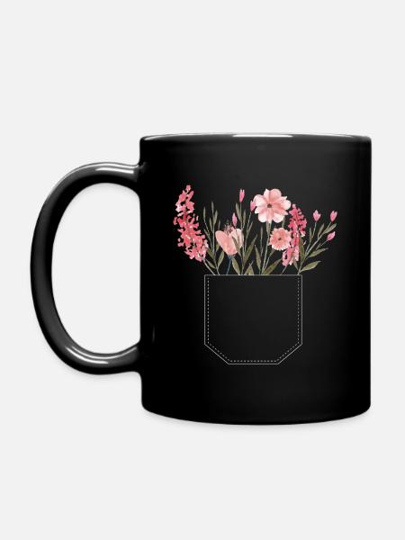 Brusttasche Blumen rosa Geschenk Idee - Tasse einfarbig - Schwarz