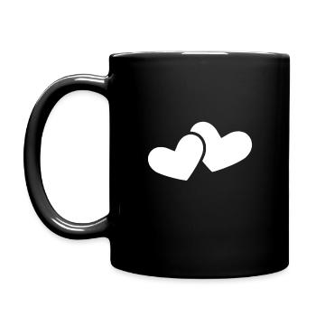 Doppeltes Herz weiß - Tasse einfarbig - Schwarz - Links