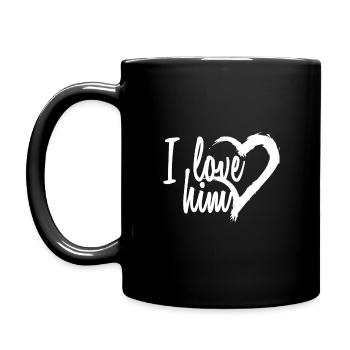 I love him Herz - Tasse einfarbig - Schwarz - Links