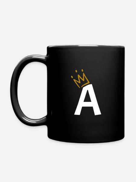 Buchstabe A mit Krone König Königin Geschenk - Tasse einfarbig - Schwarz