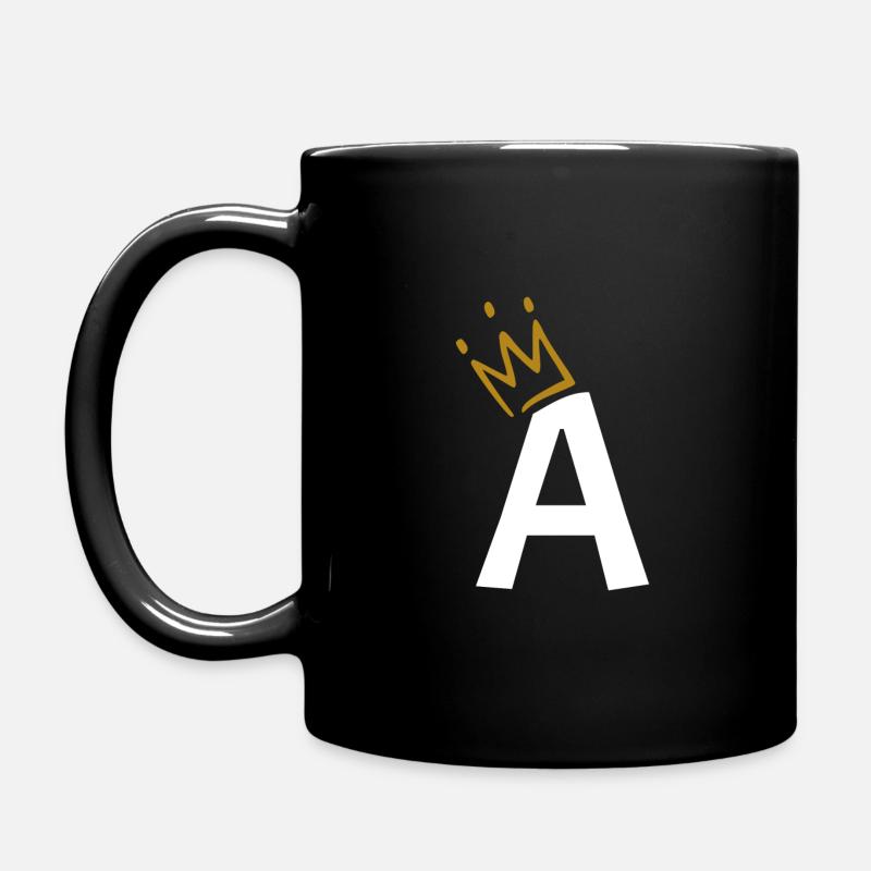 Buchstabe A mit Krone König Königin Geschenk - Tasse einfarbig - Schwarz