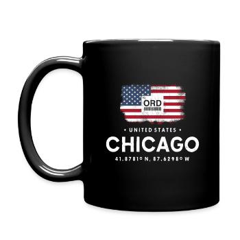 CHICAGO AIRPORT CODE ORD US FLAG GEOTAG GIFT - Full Colour Mug - black - Left