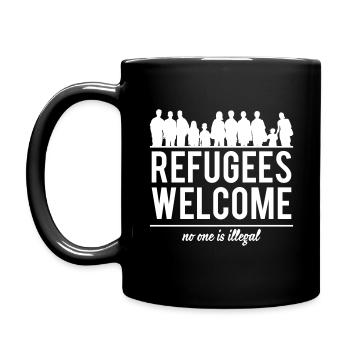 Refugees welcome - Tasse einfarbig - Schwarz - Links