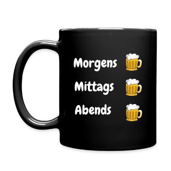 Morgens mittags abends Bier trinken - Tasse einfarbig - Schwarz - Links