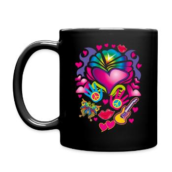 16 Love Hearts Butterfly Guitar Peace - Full Colour Mug - black - Left