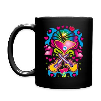 17 Love Hearts Guitars Peace Flower Child - Full Colour Mug - black - Left