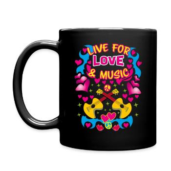 20 Live for Love and Music Herzen Gitarren Peace - Tasse einfarbig - Schwarz - Links