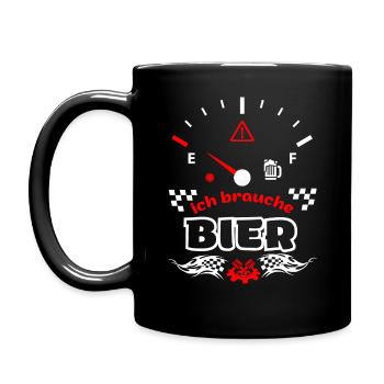 Bier Tankanzeige Spruch- Ich brauche Bier - Tasse einfarbig - Schwarz - Links