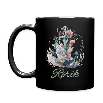 Rerik-Anker mit Blumen - Tasse einfarbig - Schwarz - Links
